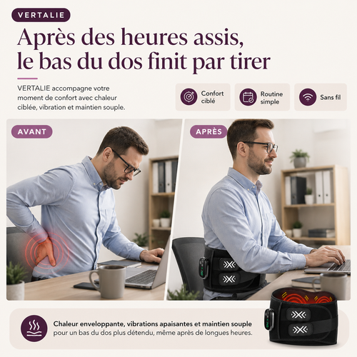 Ceinture lombaire chauffante et massante sans fil VERTALIE