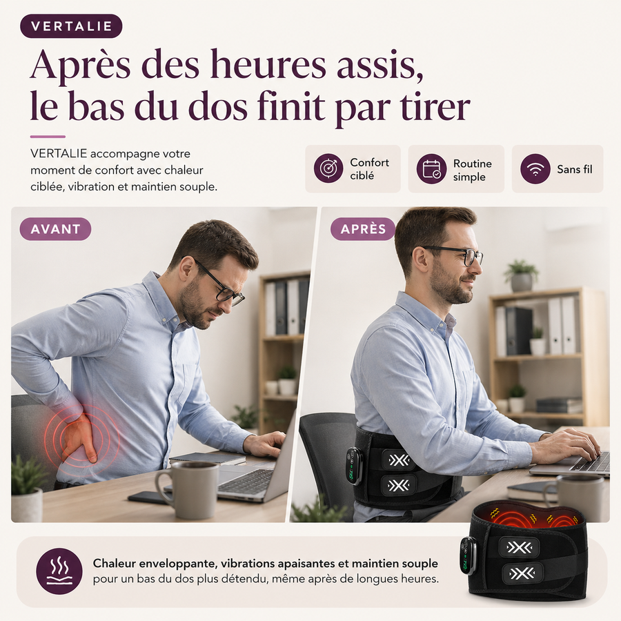 Ceinture lombaire chauffante et massante sans fil VERTALIE